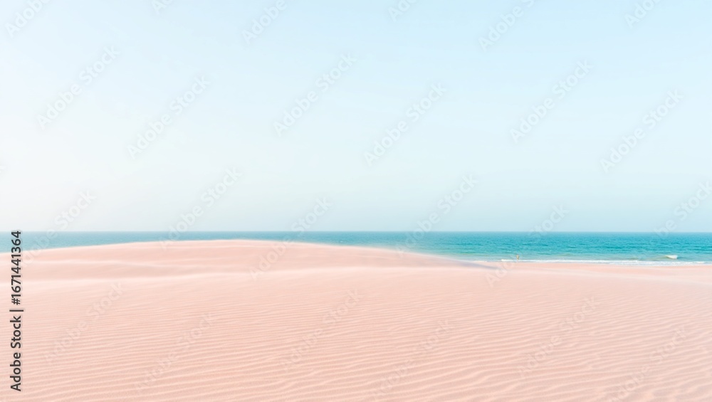 Fototapeta premium Serene beach landscape with soft pink sand and turquoise water