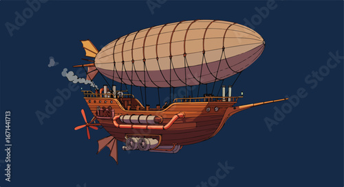 Airship Ornate blimp floats against a dark backdrop