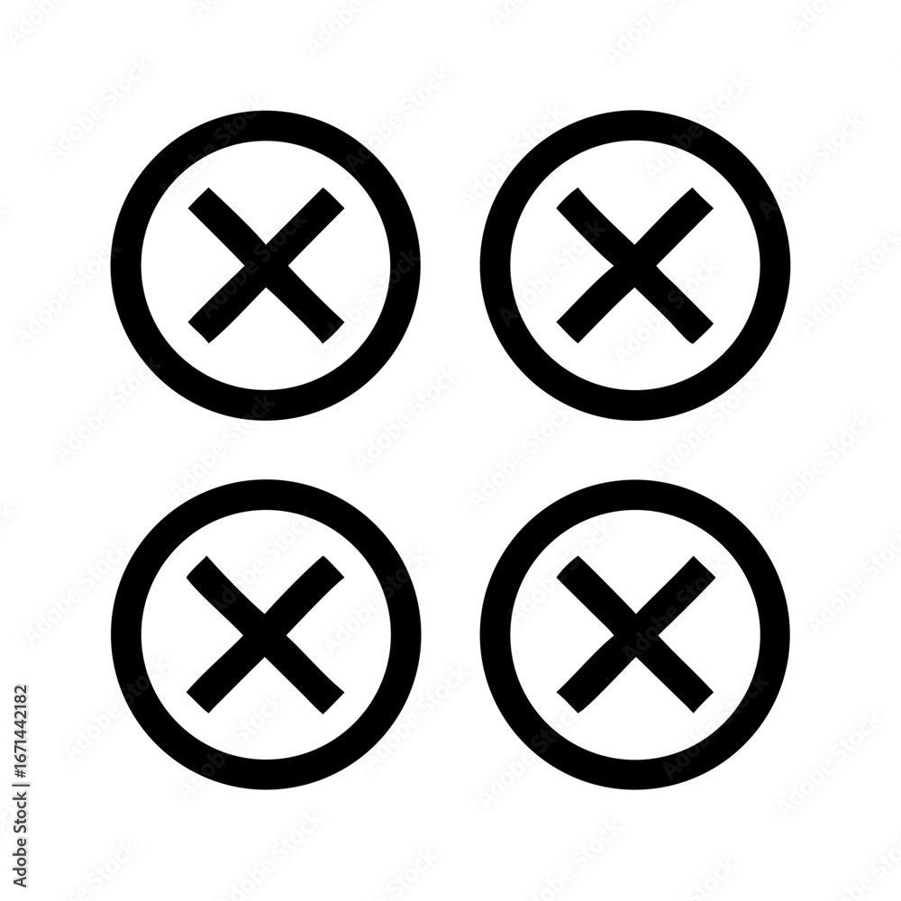 Fototapeta premium Error cross icon set.Inflatable error cross icon