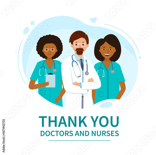 Poster or banner with Group of doctors. concept Medical center.