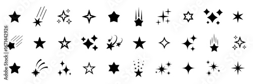 Stars icon collection. Different star shapes. Black stars icon set.  Sparkle star icon set. Vector illustration