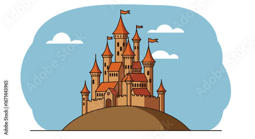 Cartoonish castle on hill