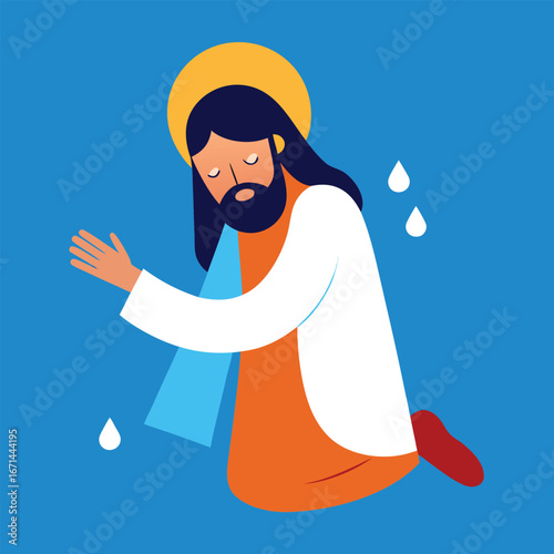 Jesus turning sorrow into joy miraculous Christian compassion biblical artwork vector illustration