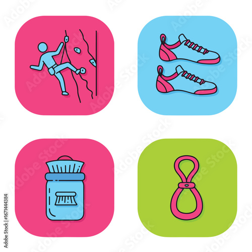 Gear icons climber, shoes, chalk, eight