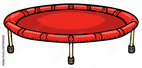 Vibrant Red Trampoline Illustration for Jumping and Exercise, Cartoon Style Bouncing Fun
