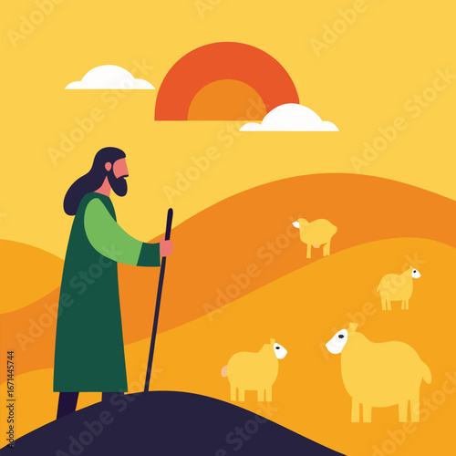 Jesus blessing shepherds and animals biblical Christian nativity inspired religious artwork