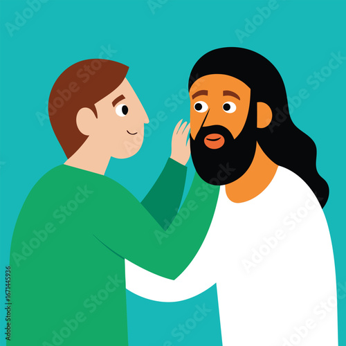 Jesus healing a deaf man performing miraculous healing biblical Christian artwork