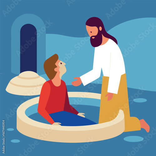 Jesus healing a man at the pool miraculous cure biblical Christian healing artwork