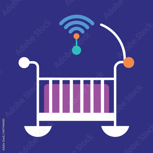 A connected baby crib with sleep monitoring smart parenting technology vector illustration