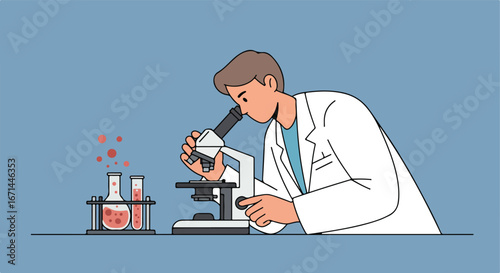Scientist peers into microscope