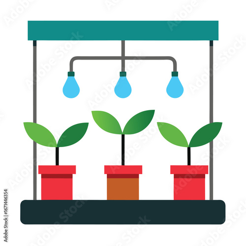 A connected window garden with led lighting smart home agriculture technology vector illustration