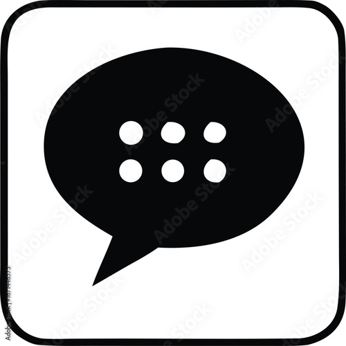 Simple black and white speech bubble icon with ellipsis dots for digital communication and messaging apps