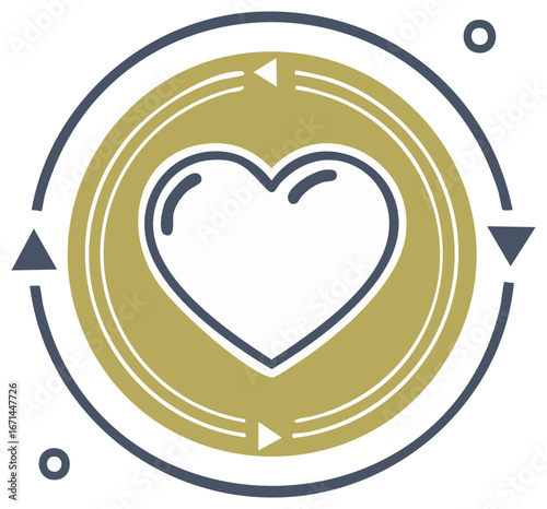 Heart in circle with arrows, love cycle, flow process, vector emblem, graphic resource