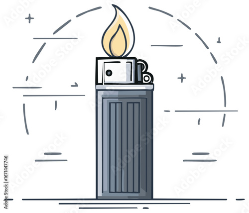 Stylized Lighter Illustration with Flame and Spark Marks - Fire and Ignition