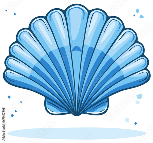Stylized Blue Seashell Vector Illustration, Aquatic Marine Life, Ocean Beach Icon
