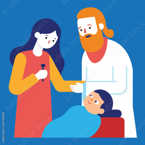 Jesus healing a child with fever miraculous cure biblical Christian artwork