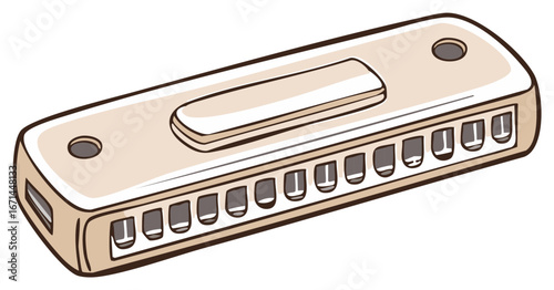 Classic beige harmonica musical instrument illustration with clear details and outlines