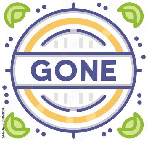 Abstract Illustration 'GONE' Circle Label with Decorative Elements