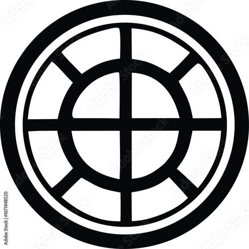 Abstract circular geometric symbol with radial and concentric lines for branding and design projects