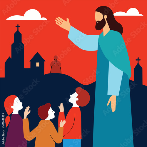 Jesus raising the widow son showing compassion biblical Christian miracle illustration