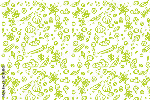 seamless pattern with green spices and herbs