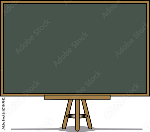 Blank Green Chalkboard on Wooden Easel; Simple, Clean, Educational Design; Perfect for Announcements or Presentations.