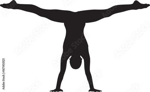Silhouette of a person performing a gymnastic split handstand a display of incredible balance and strength