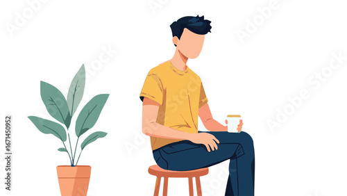 Young man with plant