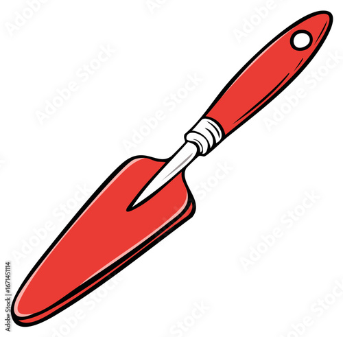 Vibrant Red Garden Trowel Hand Tool Cartoon Illustration for Planting and Digging