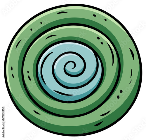 Mystical green stone amulet with a swirling blue water vortex center