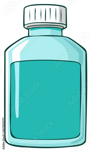 Cartoon bottle with turquoise liquid and blank label vector illustration
