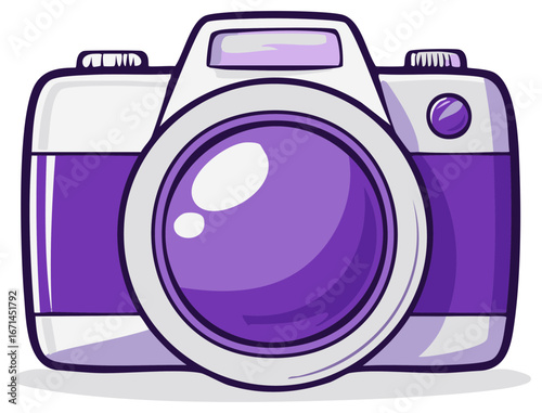 Cartoon Camera Illustration in Purple Tones Photo Equipment Device Photography