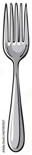 Detailed vector illustration of a common kitchen dining fork utensil with four tines.