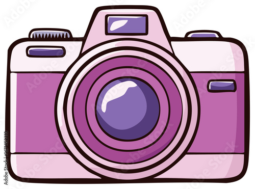 Charming Pink and Purple Cartoon Camera Illustration for Creative Projects