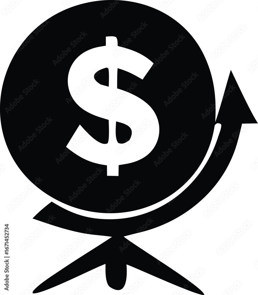 Obraz premium Global finance success symbol dollar sign on earth with upward arrow represents economic growth and international investment opportunities