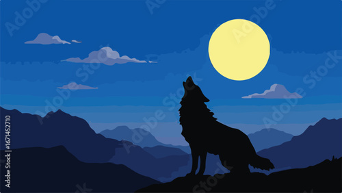 Wolf howling under moonlight