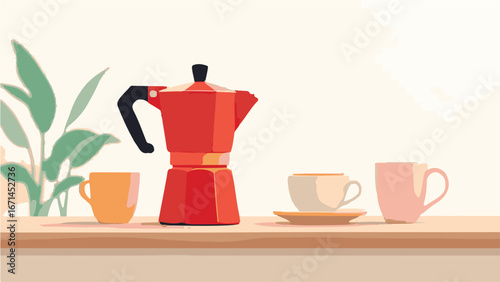 Coffee cups on wooden table