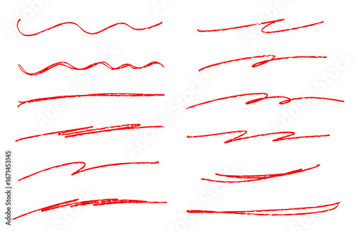 鉛筆で描いた手書き線　赤色