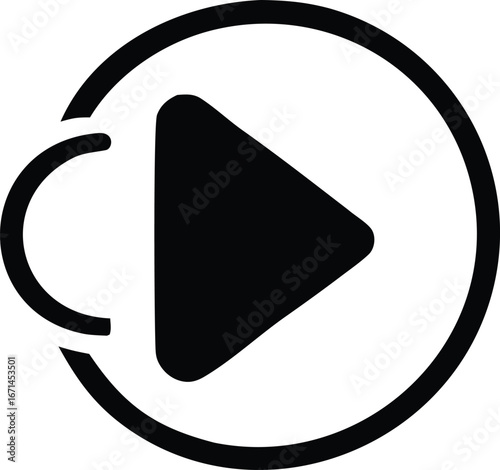 Modern play button icon for media player start and go actions stylish black and white design