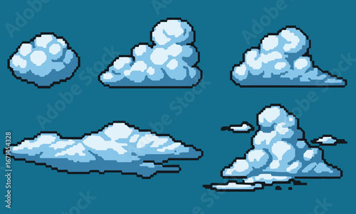 Pixel Art Cloud Pack : Various Weather Elements for Game Design Assets.