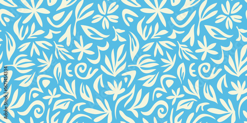 Abstract plant leaf art seamless pattern with colorful freehand doodle collage. Organic leaves cartoon background, simple nature shapes in vintage pastel