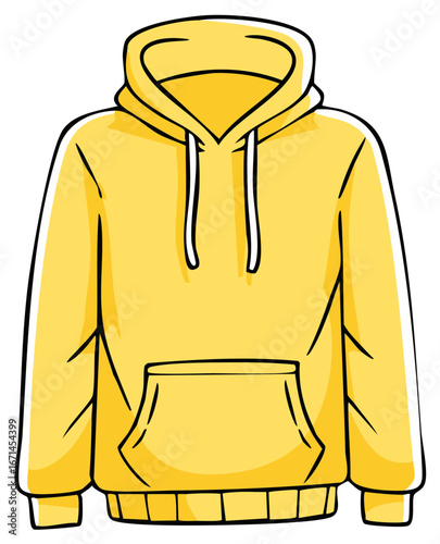 Bright Yellow Hooded Sweatshirt, Fashion Apparel with Drawstring, Trendy Casual Clothing