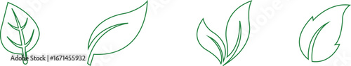 Leaf line art icon set.Leaf sprout icon vector, green leaves plant eco logo symbol simple graphic illustration, vegan fresh herb pictogram shape sign, organic natural healthy logotype.