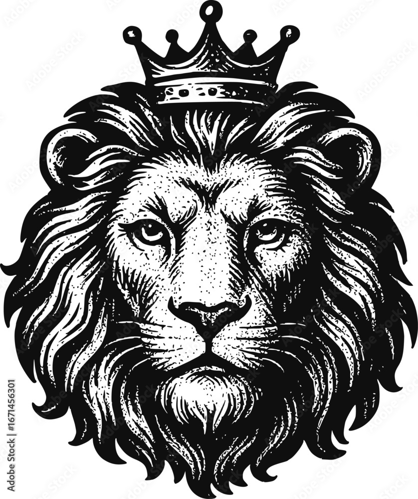 Obraz premium Lion head with crown. Vintage style