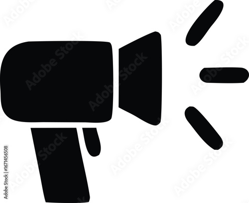 Bold black megaphone icon announcing with sound waves communicating loudly clearly and effectively for your marketing needs