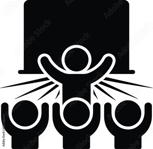 Classroom learning environment with teacher in front of blackboard and students raising hands for participation concept illustration