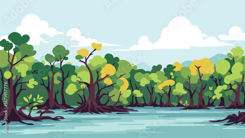 Mangrove swamp roots on water
