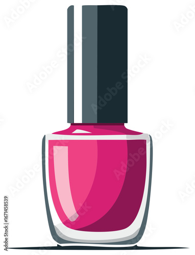Vibrant pink nail polish bottle beauty cosmetic product vector illustration for personal care fashion