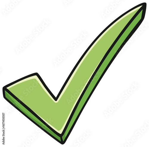 Green check mark symbol in cartoon style against white background