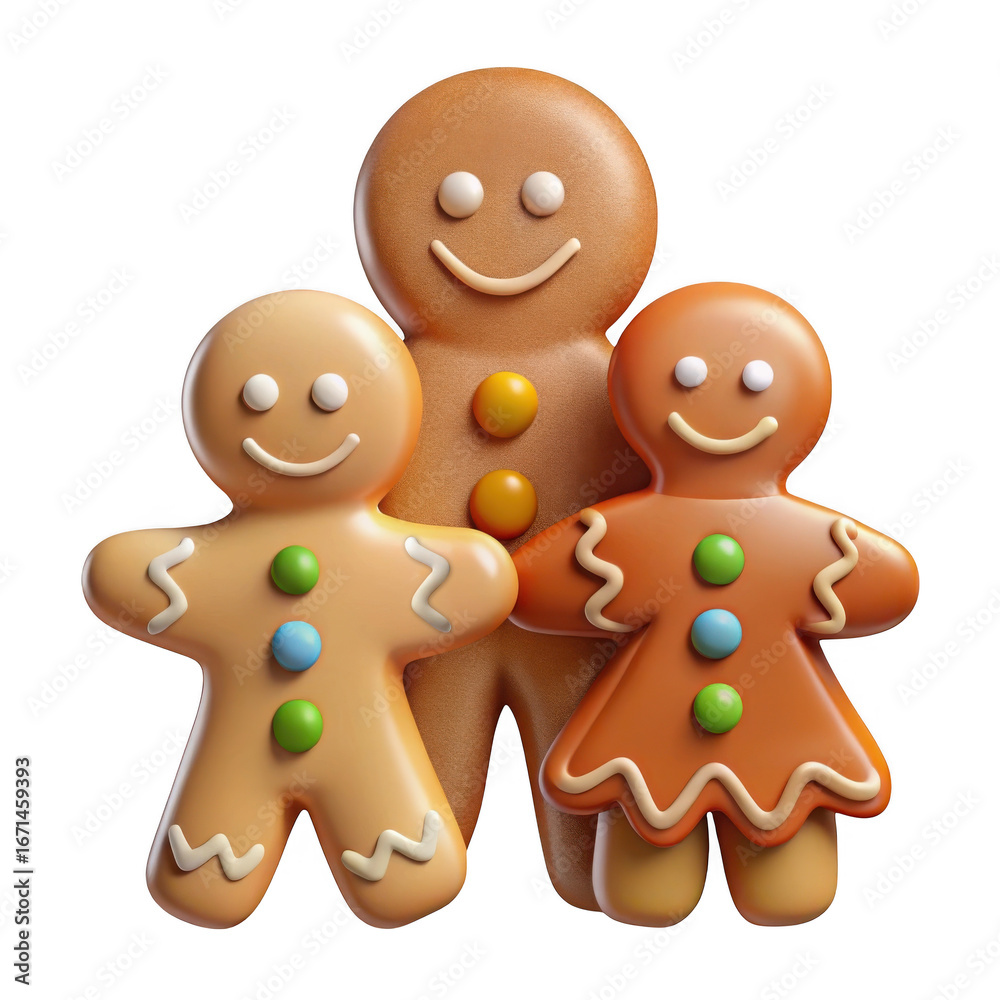 Fototapeta premium 3D Gingerbread Cookies Festive Community Icon-Holiday Traditions, Family, Christmas, Transparent PNG